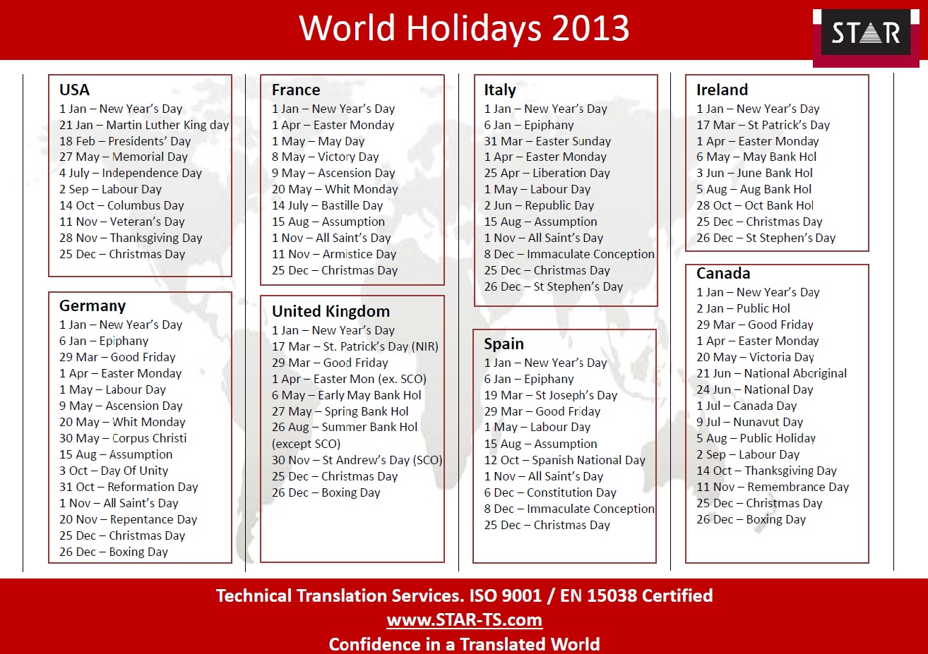 holiday calendar