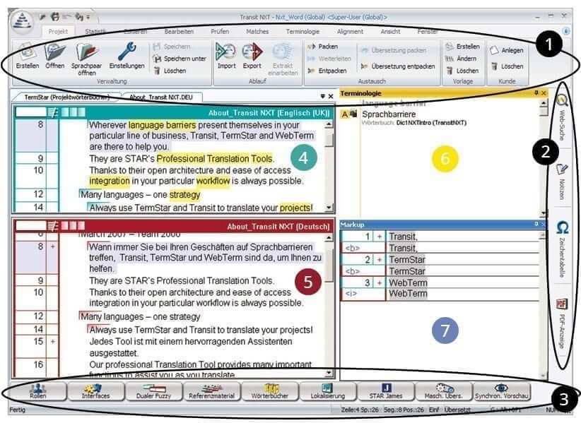 Transit NXT overview, user interface