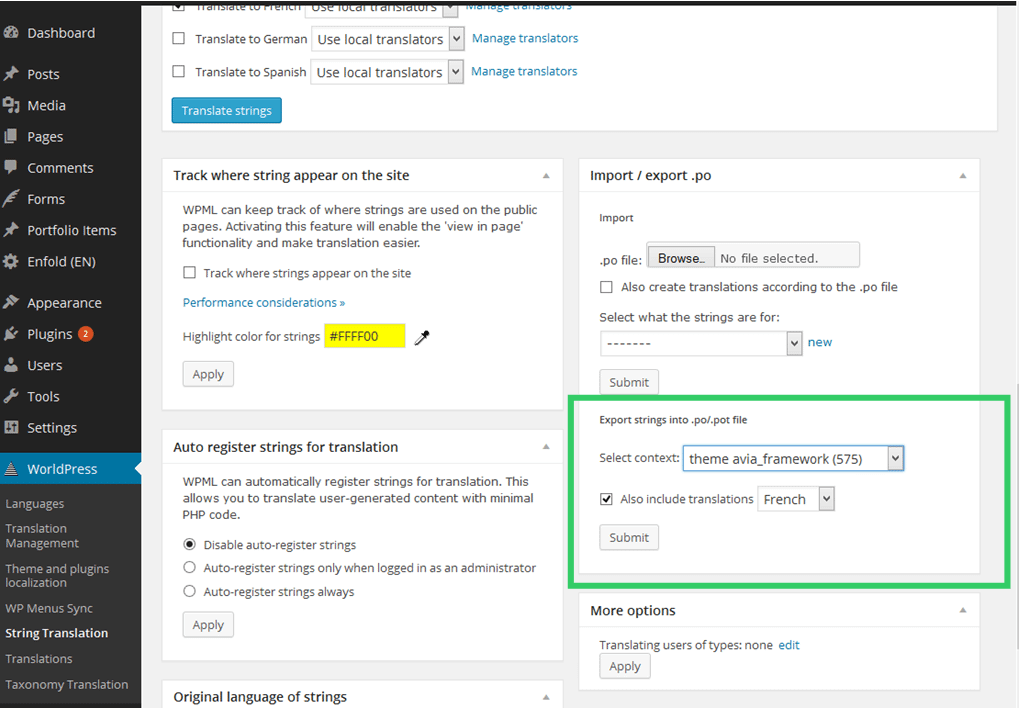 How to export WordPress plug-in string translation