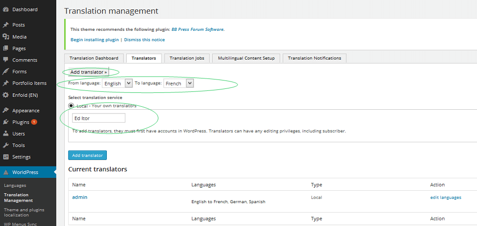 WordPress Translation Management, translators and translation jobs
