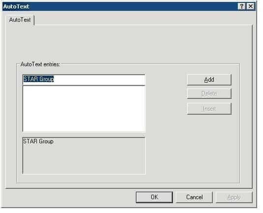 AutoText window