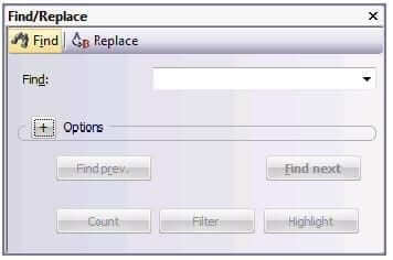 Find/Replace window, Find tab