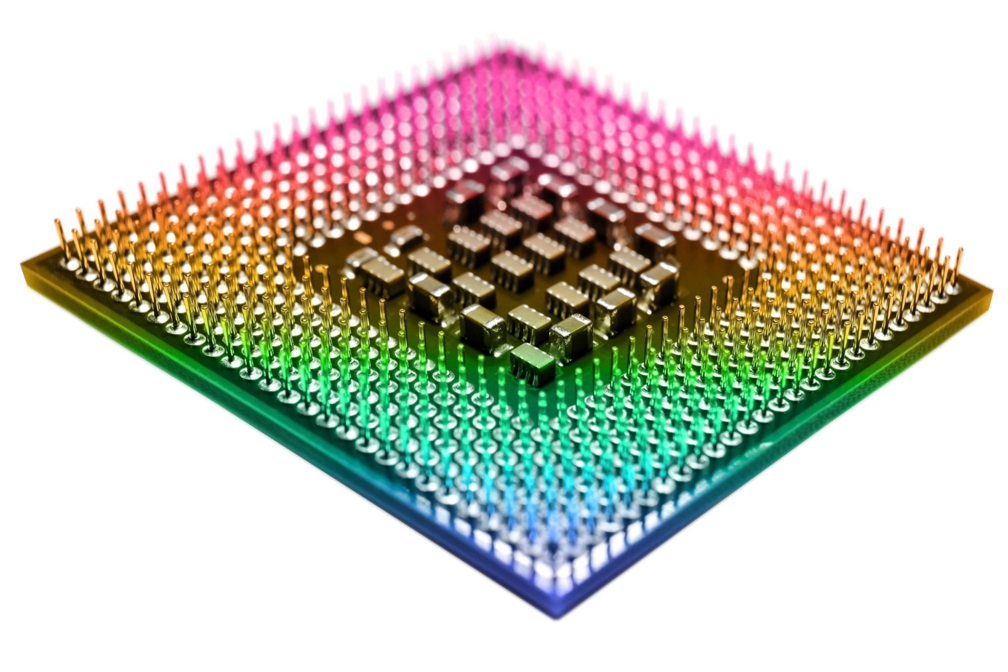 Computer processor closeup isolated on a white background. Electronics. Chip. Processor