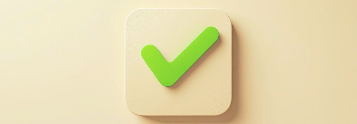 Raised checkbox on a plain background containing a bright green tick